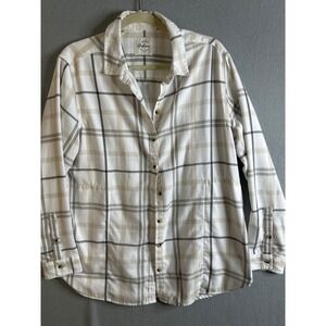 Jachs Plaid Button Down Shirt Women XL Beige Tan Gray Long Sleeve Pockets